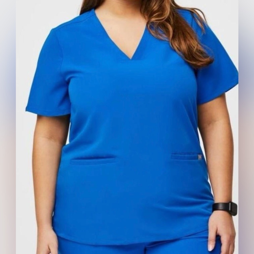 Figs Top Women's Bright Blue V-Neck Scrub